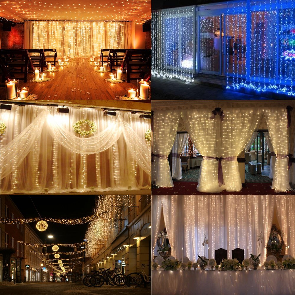 AGPtek® 3M x 3M 300 LED Linkable Design Fairy String Curtains Light Ideal for Indoor Outdoor Home Garden Christmas Party Wedding - Warm White